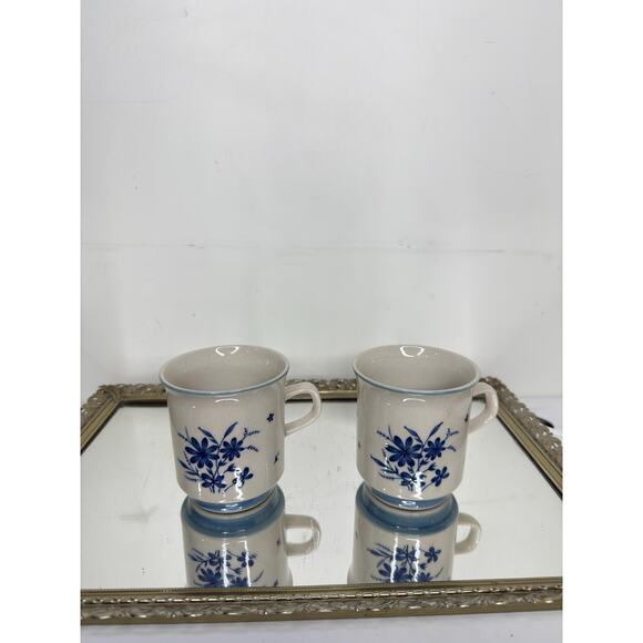 Set of 2 Vintage Jardin 710 Whisper Blue Floral Coffee Tea Cup/Mug 60's 70's - Picture 2 of 8